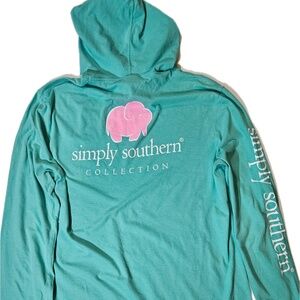 Simply Southern Hooded T-Shirt Womens Medium Teal‎ Long Sleeve Elephant Graphic